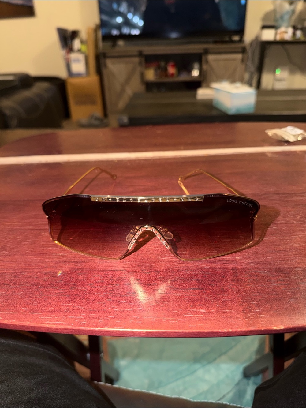Louis Vuitton Brown Gradient Shield Sunglasses with Gold Accents